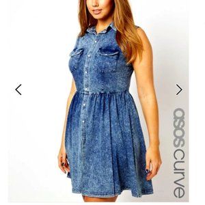 ASOS Curve Shirt Dress In Denim Look Acid Wash
